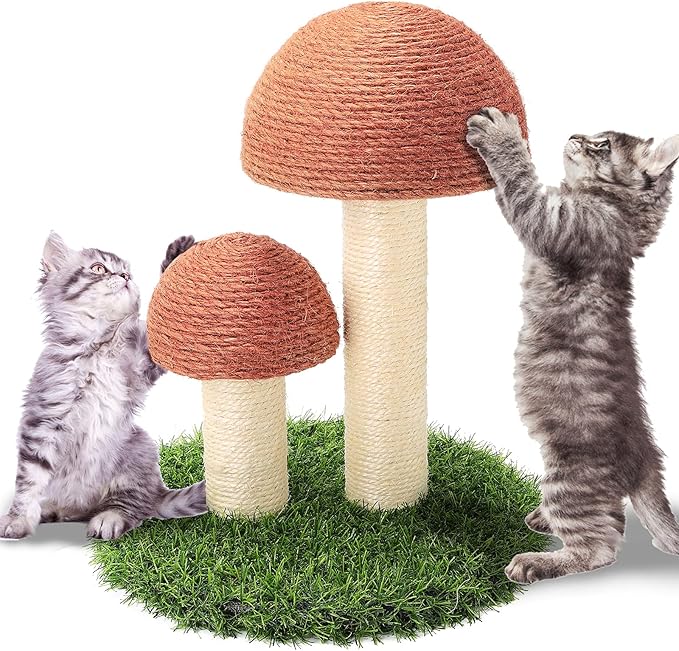 PowerKing Mushroom Cat Scratching Post, 15 x12 Inches Claw Scratching Post for Kitty, Natural Sisal Cat Scratchers Pole, Cat Interactive Toys, Cat Tree Tower (Brown)