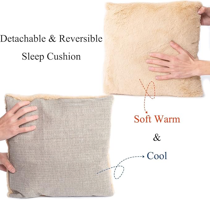 Cat Bed for Indoor Cats - Cat Cave Bed Cat House Cat Tent with Removable Washable Cushioned Pillow, Soft and Self Kitten beds,Cat Beds & Furniture, Pet Bed (Large, Beige)