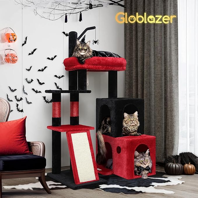 Globlazer Gothic Cat Tower for Indoor Adult Cats, 50-inch Heavy Duty Goth Cat Tree for Big Cats, Maine Coon Cat Tree with Extra-Large Padded Platform, 2 Large Condos, F50
