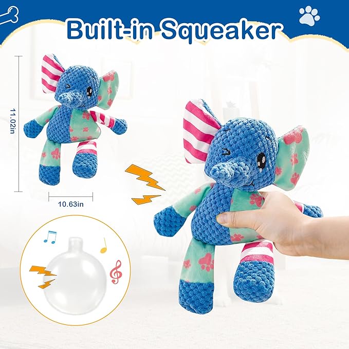 Elephant Indestructible Dog Toys - Squeak & Rope Toy for Large Dogs & Aggressive Chewers, Puppy Teething Toys