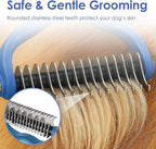 AKC-Dog & Cat Detangle Rake Style Brush | Durable & Effective | Anti- Slip & Easy Maintenance | Portable & Easy to Use | Stainless Steel Blades & Safety Guard | Detangling and Dematting Comb for Pets