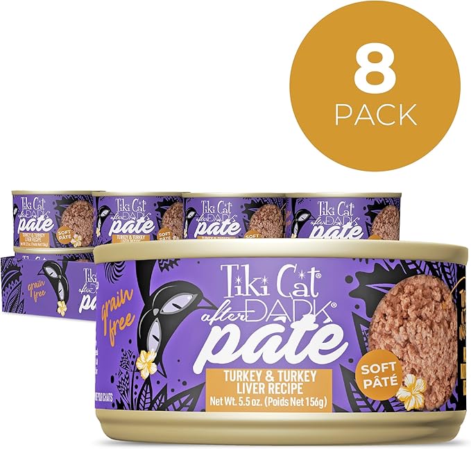 Tiki Cat After Dark Soft Pate Wet Cat Food, Turkey & Turkey Liver Recipe, 5.5 oz. Can (8 Count)