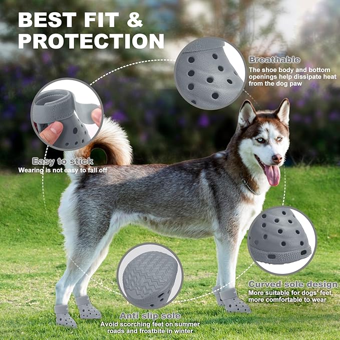 Dog Shoes Breathable Dog Shoe for Hot Pavement, Dog Booties and Paw Protectors, Non-Slip Waterproof Dog Sandals Boots (Gray, S: (2.3’’x1.8'')(L*W))