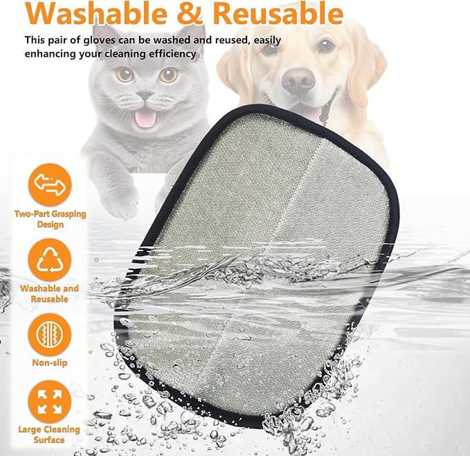 2 Pcs Pet Hair Removal Glove for Cats & Dogs,Newly Upgraded Pet Hair Gloves Electrostatic Pet Hair Remover Gloves,Reusable Pet Hair Remover Tool For Couch Clothes Carpet Car Seat,9.45 *7.1 in