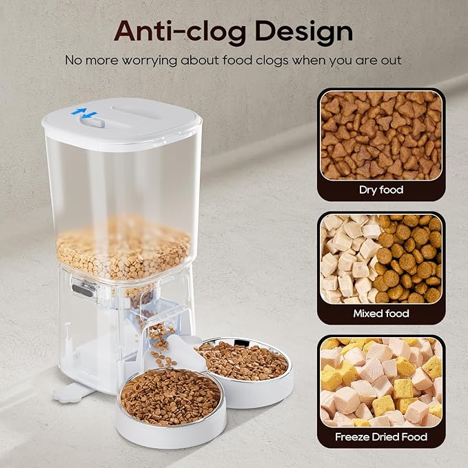 Automatic Cat Feeder,6L Timed Cat Dry Food Dispenser,Pet Feeder up to 6 Meals per Day,10S Voice Record,Flexible Schedule Timer,Auto Pet Feeder for Cats and Small Dogs (White, 6L)