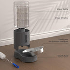 Cat Water Dispenser and Stainless Steel Bowl, Automatic Gravity Water Dispenser for Cats or Small Medium Size Dogs, Large Capacity, Easy to Clean and Safe for Pets