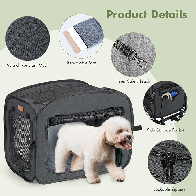 Lekereise Extra Large Pet Carrier with Wheels – Soft-Sided Foldable Rolling Cat Carrier for Puppy and Small Medium Dogs Under 30lbs, Stable & Ventilated Travel Crate for Camping and Outdoor, Black