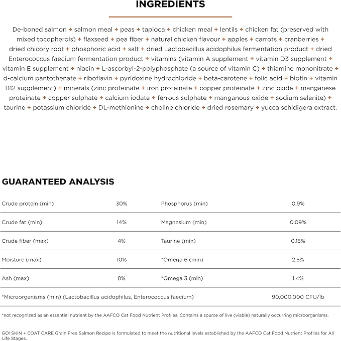 Go! Solutions Skin + Coat Care, Grain-Free Dry Cat Food, Salmon Recipe, 8 lb Bag