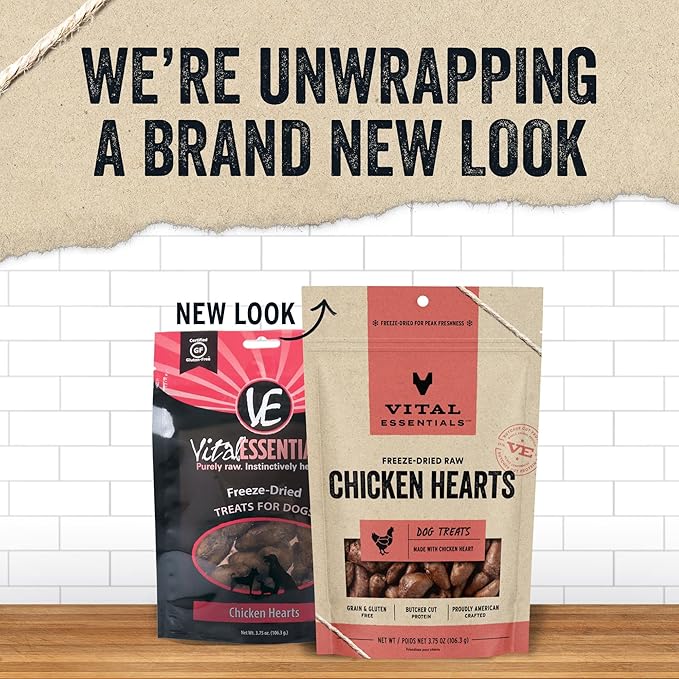 Vital Essentials Chicken Hearts Dog Treats, 3.75 oz | Freeze-Dried Raw | Single Ingredient | Premium Quality High Protein Training Treats | Grain Free, Gluten Free, Filler Free