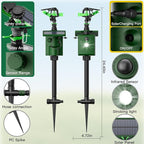 Motion Activated Sprinkler Deer Repellent Devices with Flashing Light, Solar Powerd Cat Repellent Outdoor with Motion Sensor - Keep Rabbits Shunks Dog Raccoons Birds Away from Lawn and Garden