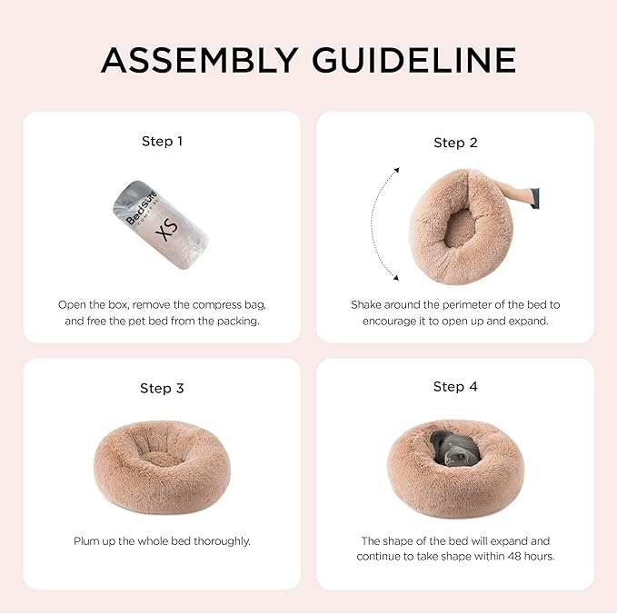 Bedsure Calming Dog Bed for Small Dogs - Donut Washable Small Puppy Bed, 23 inches Anti-Slip Round Fluffy Plush Faux Fur Large Cat Bed, Fits up to 25 lbs Pets, Camel