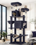 Globlazer Cat Tree Tower, 76-Inch Extra Tall Multi-Level Cat Furniture with Cozy Condos, Hammock and Perches for Adult Cats, Perfect for Climbing, Scratching, and Play, F76, Dark Grey