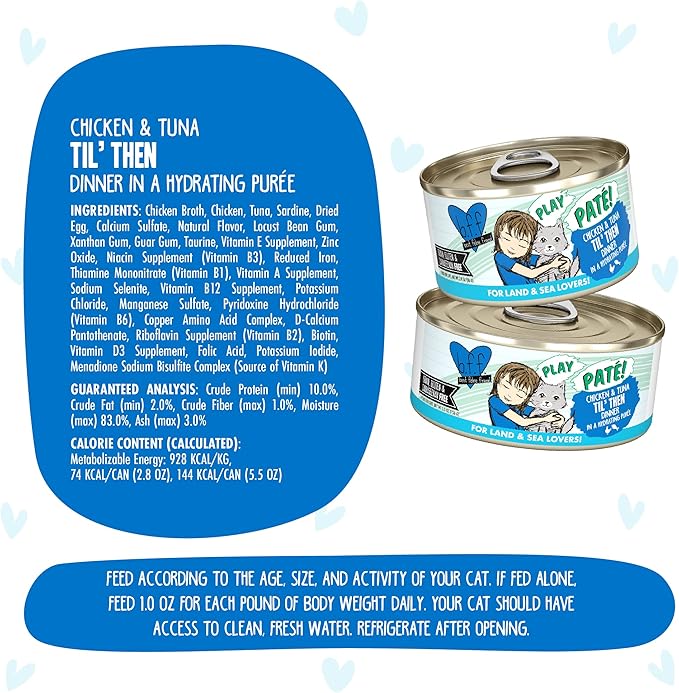 Weruva B.F.F. Play - Best Feline Friend Paté Lovers, Aw Yeah!, Chicken & Tuna Til' Then with Chicken & Tuna, 5.5oz Can (Pack of 8)