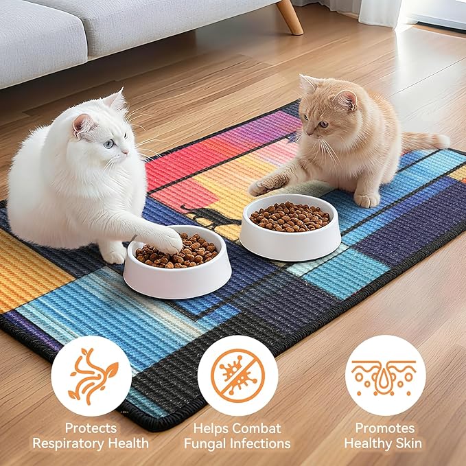 3-in-1 Sisal Cat Scratch Mat 23.6x15.7'' Floor & Wall Cat Scratcher Pad, Protects Carpet Couch & Furniture with Sticker Tape, Anti-Slip, Durable for Indoor Outdoor Cats (Cloudscape)