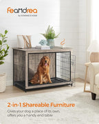 Feandrea Dog Crate Furniture, 44.1" Side End Table, Modern Kennel for Dogs Indoor up to 80 lb, Heavy-Duty Dog Cage with Multi-Purpose Removable Tray, Double-Door Dog House, Greige UPFC004G01