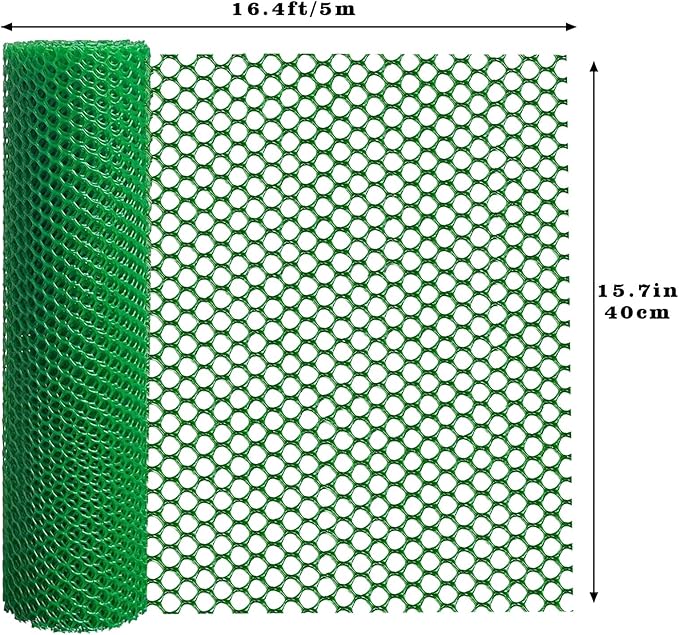 16.4 FT x 15.7 in Roll Mesh Fence, Versatile Green Plastic Fencing & Netting, Cuttable Animal Wire Mesh Fence, Durable Tree Trunk Protector, Suitable for Cat Dog Rabbit Barrier and Plant Protectors
