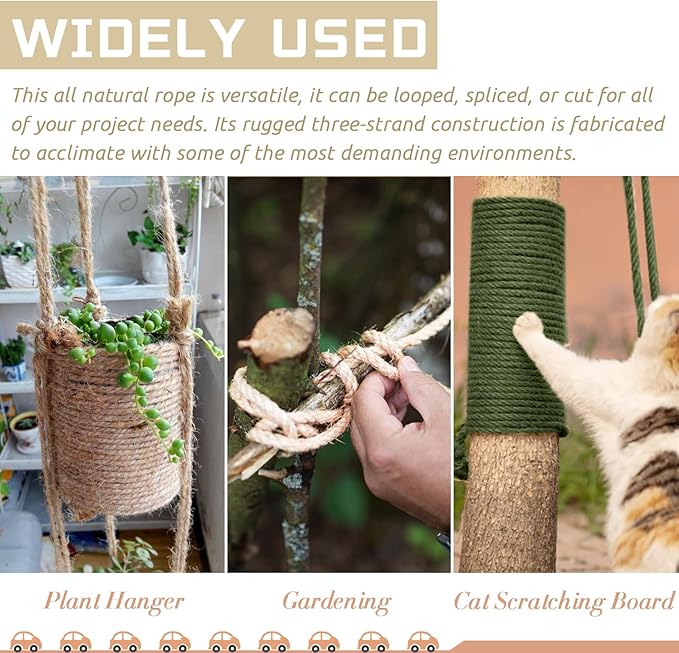 Sisal Rope for Cat Scratcher 3/10 Inch 50 Feet Cat Tree Rope Replacement Natural Hemp Rope, Thick Cat Scratching Post Rope for Indoor/Outdoor, Repairing, Recovering, DIY Scratcher (Brown)