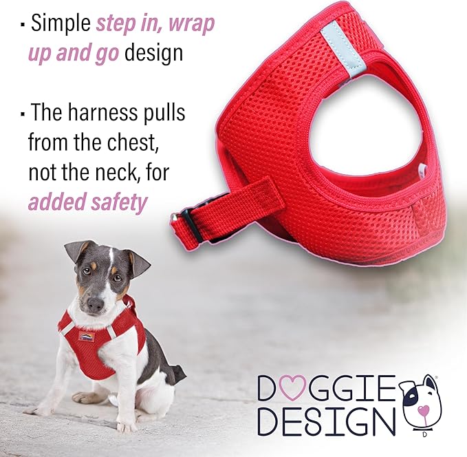 DOGGIE DESIGN American River Ultra Choke-Free Mesh Dog Harness Red (Small)