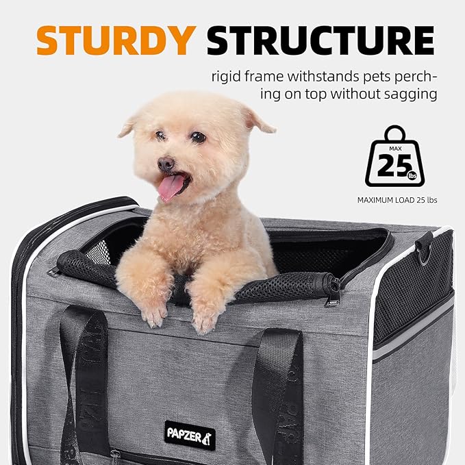 Top Loading Medium Cat Carrier with Privacy Curtain, Delta Approved TSA Pet Travel Crate Suitcase Luggage Sleeve, Soft-Sided Dog Kennel Bag 18x11x11 United Airline Approved Under Seat Grey