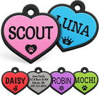 GoTags Soundless Silicone Heart Dog Tag, Personalized Silent Pet Tag Engraved with Unique Custom Designs, for Dogs and Cats Small Medium and Large 6 Bright Colors (Pack of 1)