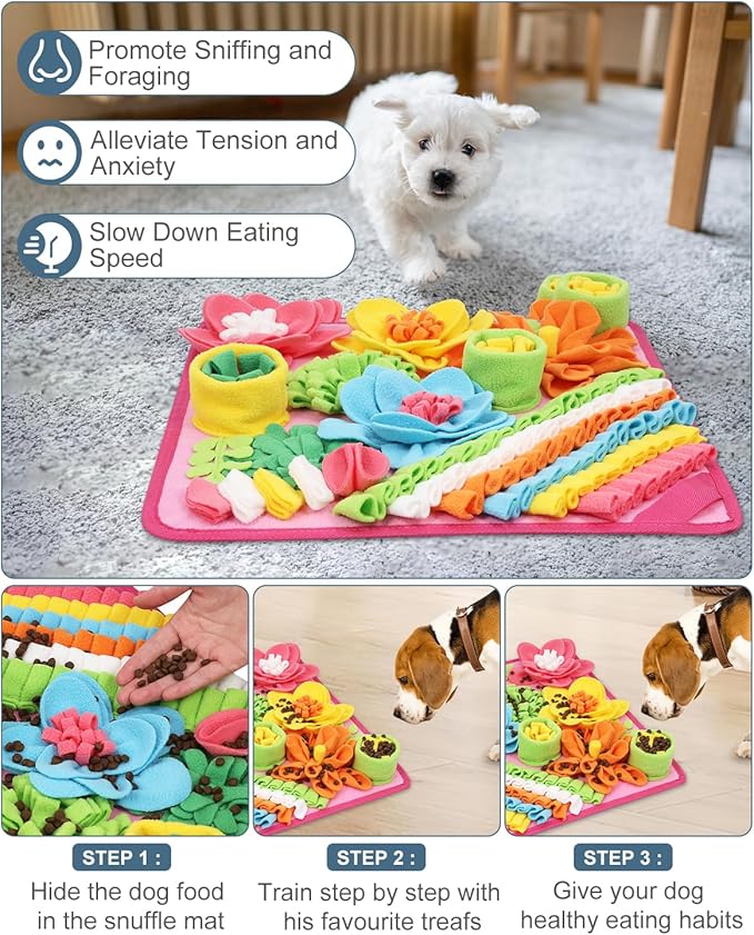 Snuffle Mat for Dogs Cats Rabbits, Pet Treats Feeding Mat, 15.4 x 15.4 inch for Small & Medium, Felt Wool Dog Sniff Mats for Slow Feed, Rabbit Foraging Mats, Relieve Anxiety, with Anti-Slip Bottom