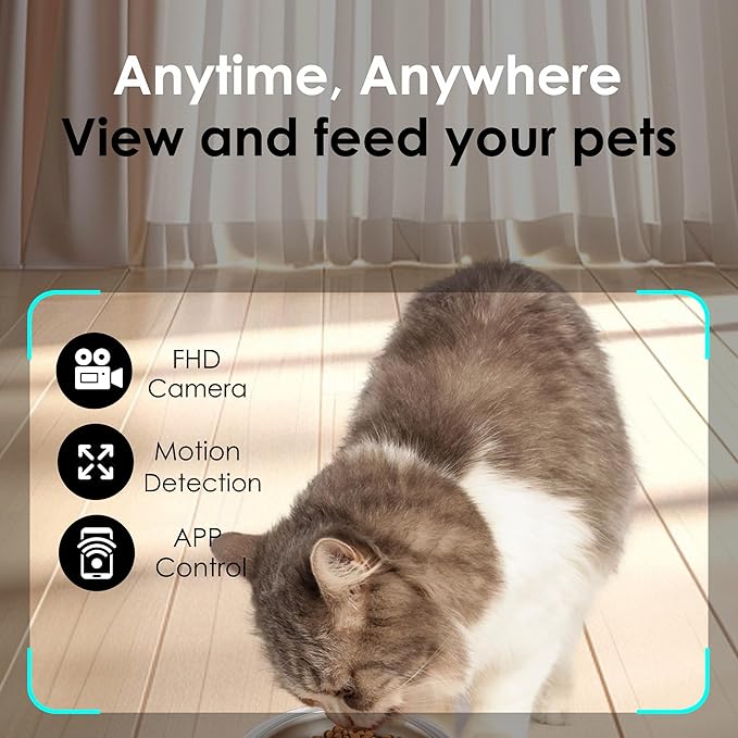 Automatic Dog Feeder with Camera, Ultra Clear Video Night Vision, APP Control, Two-Way Voice Interaction. Large Capacity Food Storage, Picture Motion Detection, Timing Feeding (5L-Double-Bowl)