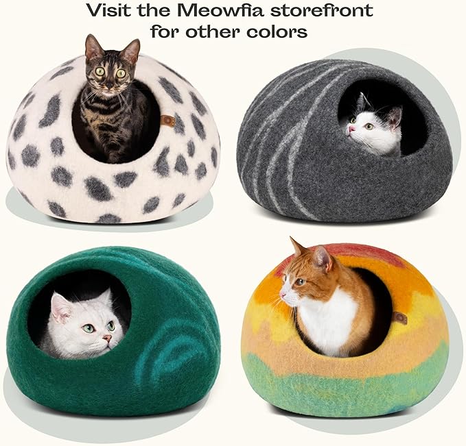 MEOWFIA Cat Cave – Premium Felt Cat Bed for Indoor Cats, Handmade 100% Merino Wool (Dark Shades) (Medium, Emerald)