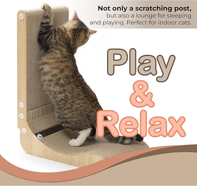 Paws NEST Cat Scratcher, 19.7 Inch L- Shaped Cat Scratch Post, Eco-Friendly for Indoor Cats, Includes Ball Toy & Premium Catnip, Non-Toxic, Easy Assembly