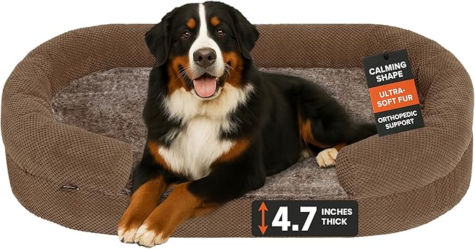 XXL Dog Bed for Extra Large Dogs – Orthopedic Egg Crate Foam Couch with Bolster, 4.7-inch Thick, Washable Removable Cover, Plush Sofa Pet Bed, XLarge Sized, 52"x40", Camel