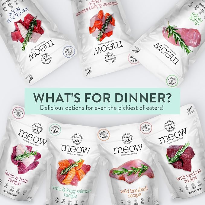 The New Zealand Natural Pet Food Co. Meow Freeze Dried Cat Food - Chicken & King Salmon Recipe, High Protein Cat Treats & Toppers, Dry Food,1.76oz