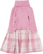 Lanyarco Pink Knitted Dog Sweater Dress, Dog Sweaters for Small Dogs Girl, Maltese Cat Apparel, Small (S)