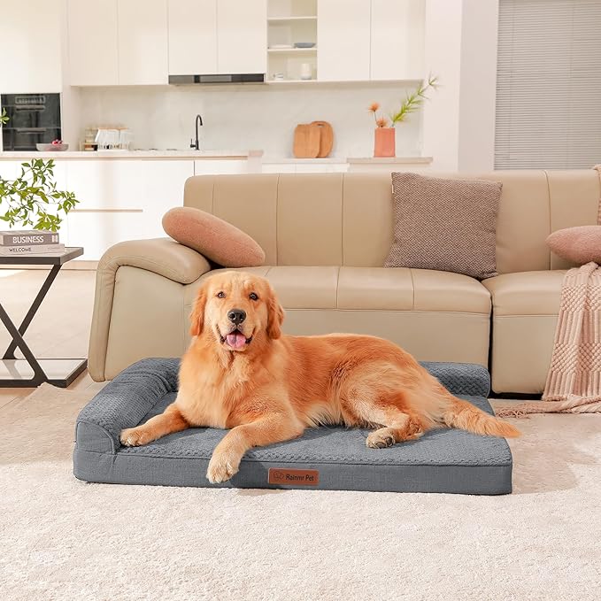 Orthopedic Dog Beds Large Sized Dog, 3 Inch Memory Foam Pet Bed for Medium and Large Dogs, Washable Removable Cover, Nonskid Bottom, Waterproof, 44x32 Inches XXL Dark Grey
