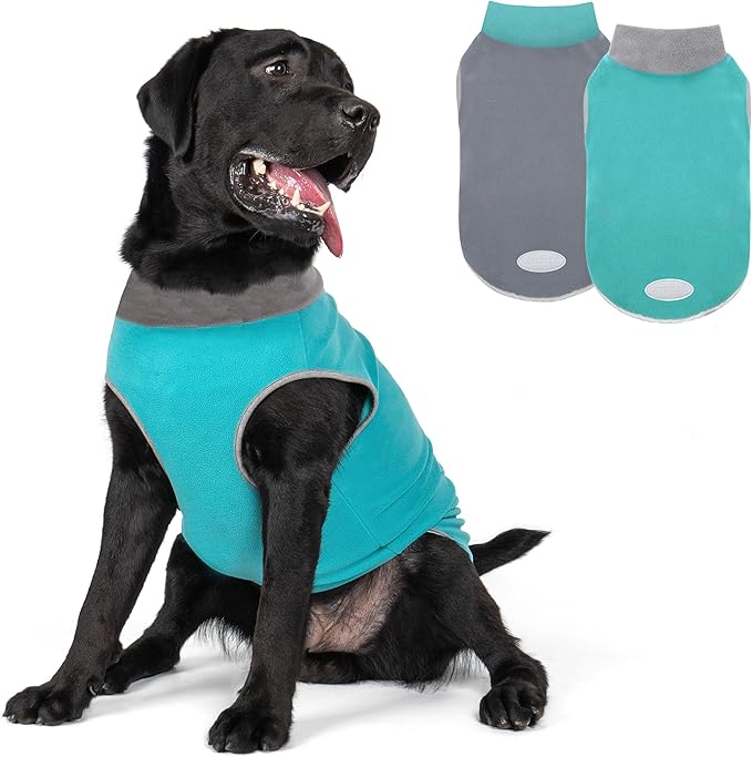 cyeollo 2 Pack Fleece Dog Sweater Vest Stretchy Dog Sweatshirt for Dogs with Reflective Stripe Pet Clothes for Medium Dogs Boy Turquoise & Grey