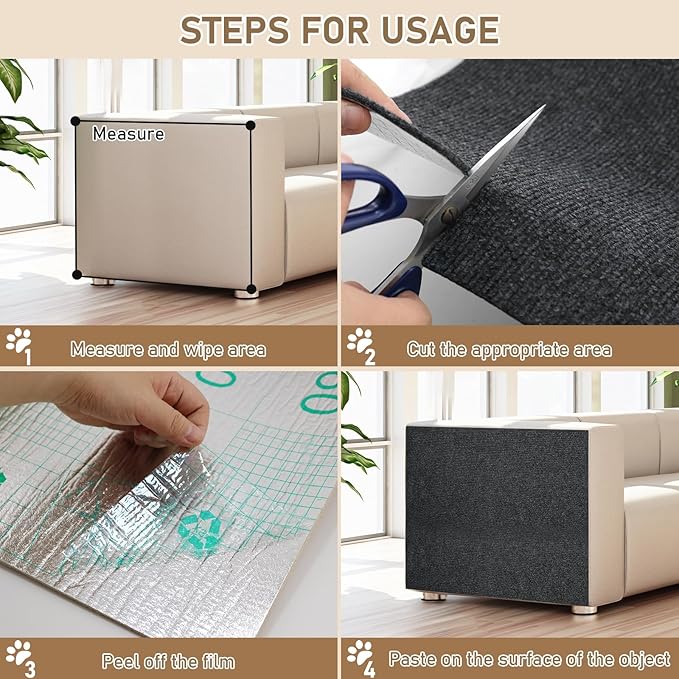 Cat Scratching Climbing Carpet Mat, Self-Adhesive Trimmable Anti Cat Scratcher Couch Furniture Protector from Cat Claws, Cat Post Covered Pad Replacement for DIY Cat Tree (Dark Gray, 15.8" x 40")