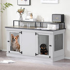 MCombo Large Dog Crate Furniture TV Stand, Wooden Pet Kennel with Double Doors, Indoor Furniture Style Dog House End Table, 1861 (Light Grey)
