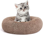 MIXJOY Calming Cat Beds for Indoor Cats, 20'' Kitten Donut Beds for Pet Up to 15lbs, Fluffy Small Cat Cuddler, Anti-Anxiety Plush Faux Fur Large Pet Bed Washable (20'', Brown)