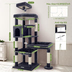 Globlazer Extra Large Platform Cat Tree, 65in Sturdy Cat Scratching Tree for Indoor Cats Large Adult, Big Cat Perch Tower with 3 Padded Perches, 6 Scratching Posts, Cat Condo, Hammock, S65, Dark Grey