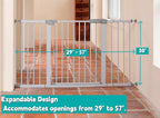 29"-57" Baby and Pet Safety Gate, 30" Tall Metal Walk-Thru Gate for Doorways & Stairs, Easy One-Hand Open, Dual Lock, Extensions & Wall Mounts Included (White, 29"-57" W x 30.5“H)