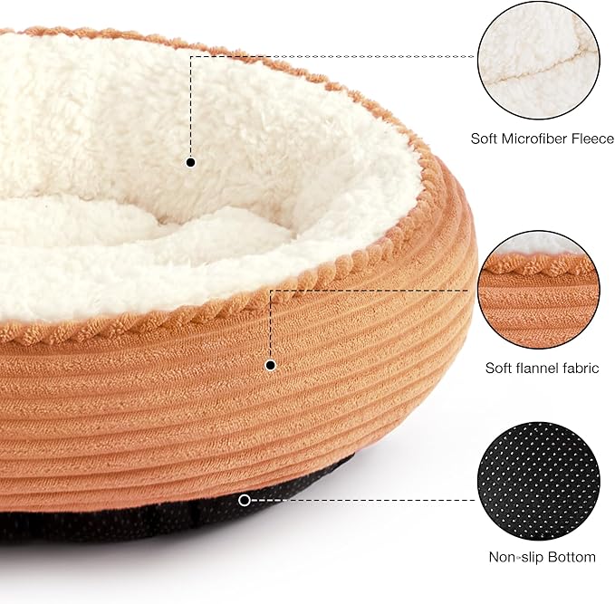 Love's cabin Round Donut Cat and Dog Cushion Bed, 20in Pet Bed for Cats or Small Dogs, Anti-Slip & Water-Resistant Bottom, Super Soft Durable Fabric Pet beds, Washable Luxury Cat Dog Bed Orange Stripe
