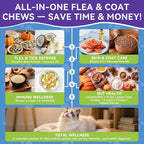 Flea and Tick Prevention for Cats - Cat Flea Treatment with Skin & Coat Support, 500 Crunchy & Creamy Chews, Oral Natural Flea Chewables for Gut & Immunity Support for All Breeds & Ages Chicken Flavor