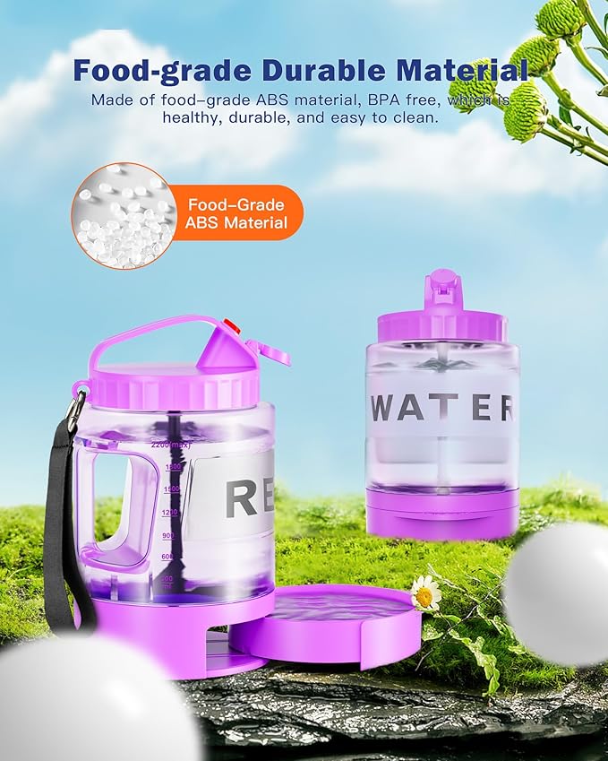 77oz Large Dog Water Bottle Portable - Dog Travel Water Dispenser with Large Bowl, Ideal for Hiking, Camping, Travelling, Outdoor Portable Pet Bottle, Purple