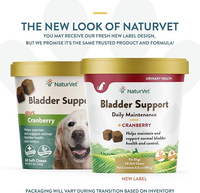 NaturVet Bladder Support Plus Cranberry for Dogs, 60 ct Soft Chews, Made in The USA with Globally Source Ingredients