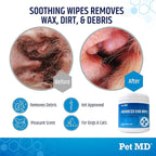 Pet MD Cat and Dog Ear Cleaner Wipes - Advanced Otic Veterinary Ear Cleaner Formula - Dog Ear Infection Treatment - 100 Count