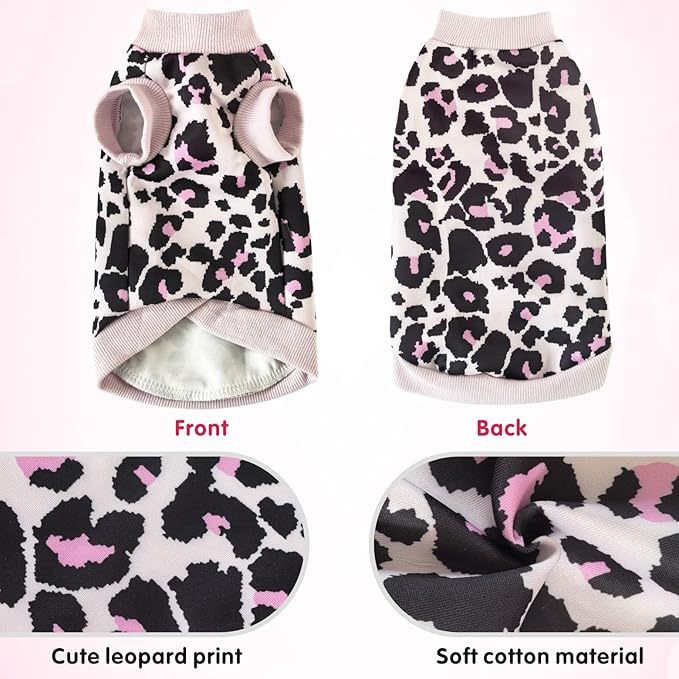 Idepet Cat Clothes Kitten Sweater Soft Kitten Shirt Cute Leopard Print Kitty Vest Pullover Pajamas Jumpsuit Cotton Apparel for Hairless Cats & Puppy (Pink,XXL)