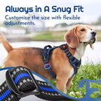 Eagloo Dog Harness Medium Sized, Easy Wearing with 3 Buckles, Adjustable No Pull Pet Harness with 2 Rings for Walking, No Chock Reflective Soft Padded Vest with Control Handle, Blue & Black, M
