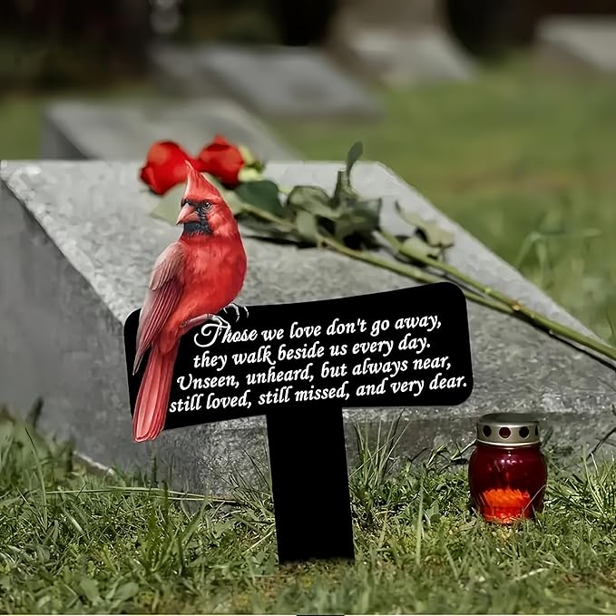 11.8 inch Cardinals Memorial Grave Markers Metal Cemetery Decorations Loss of Dad Mom Spouse Lover Relatives Family Members Garden Stakes Gravesite Plaque Waterproof Outdoors Lawn Yard Signs