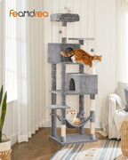 Feandrea Cat Tree, 75.2-Inch Cat Tower for Indoor Cats, Plush Multi-Level Cat Condo with 5 Scratching Posts, 2 Perches, 2 Caves, Hammock, 2 Pompoms, Light Gray UPCT191W01