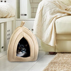 Cat House - Indoor Bed with Removable Foam Cushion - Pet Tent for Puppies, Rabbits, Guinea Pigs, Hedgehogs, and Other Small Animals by PETMAKER (Tan)