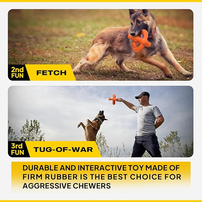 Fida Dog Chew Toys for Aggressive Chewers, 3-in-1 Indestructible Interactive Dog Toys, Unique Detachable Natural Rubber Balls Tug &Fetch Toys for Large & Medium Dogs(Orange, L)