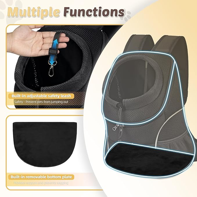 WOYYHO Pet Dog Carrier Backpack Small Dog Front Backpack Ventilated Dog Carrier Back Pack with Storage Pockets, Adjustable Straps & Safety Belt for Travel Hiking Outdoor (Size M: 5-9 lbs, All Black)